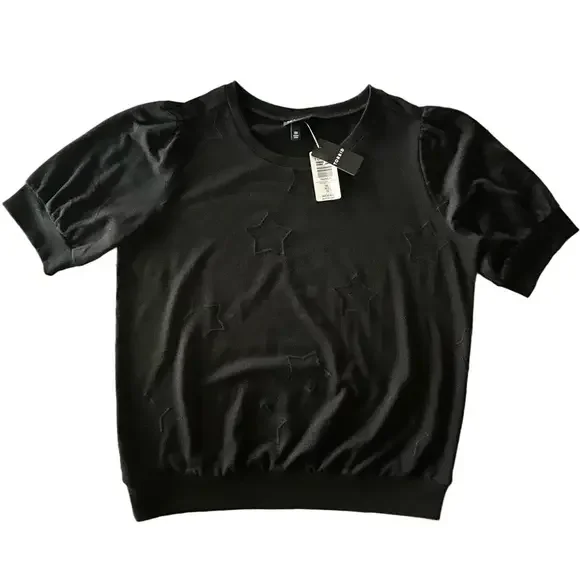 Torrid Short Sleeve Top Embroidered Star Pattern Black M L New - Picture 8 of 12